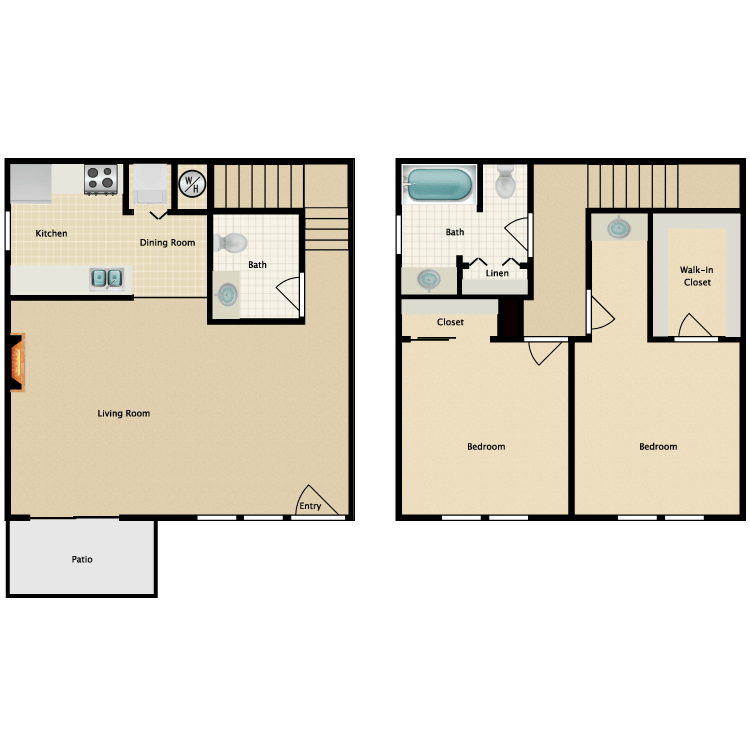 2 Bedroom 1.5 Bath Townhome Floor Plan 4